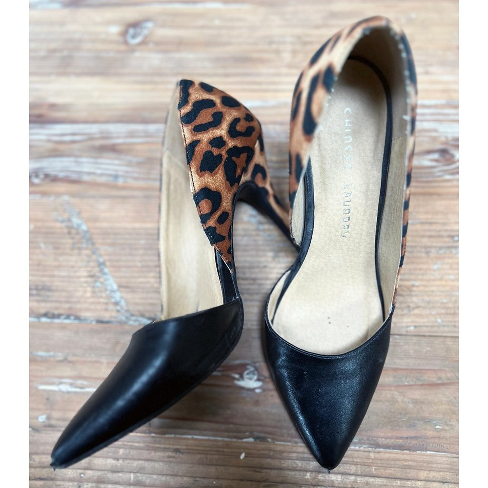 Leopard Print and Black Pointed Toe Women's Pumps